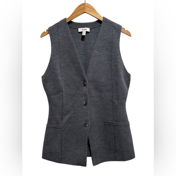 COS Sweaters - COS Longline Knitted Wool Waistcoat Best Grey 100% Wool Women’s Small